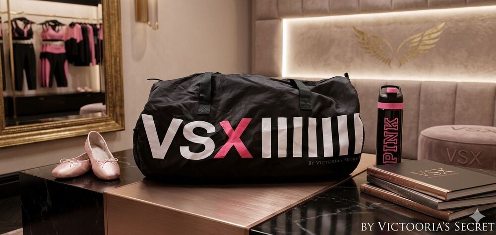 Victorias Secret VSX Sport Black Duffel Bag Lightweight Gym Travel Beach Carryon
